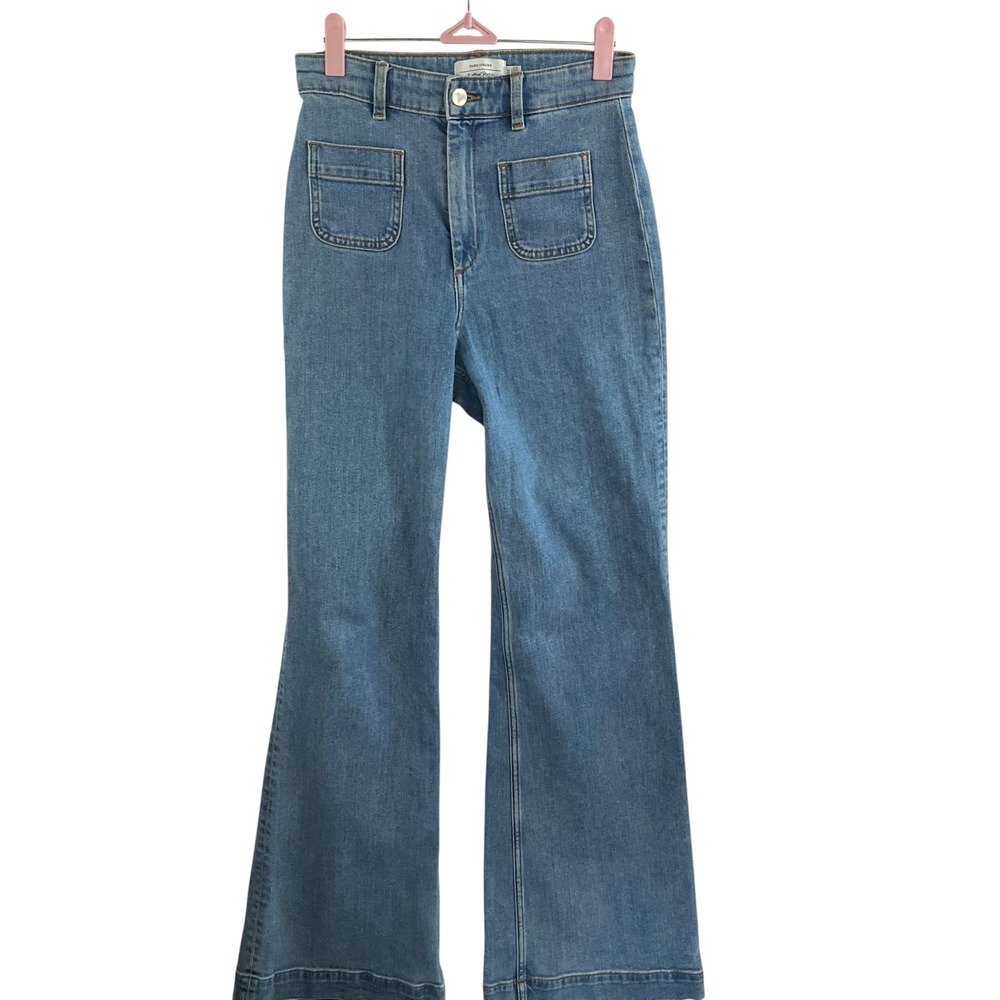 & Other Stories Paris Atelier High Waist Flare Jeans Blue Patch Pocket 27